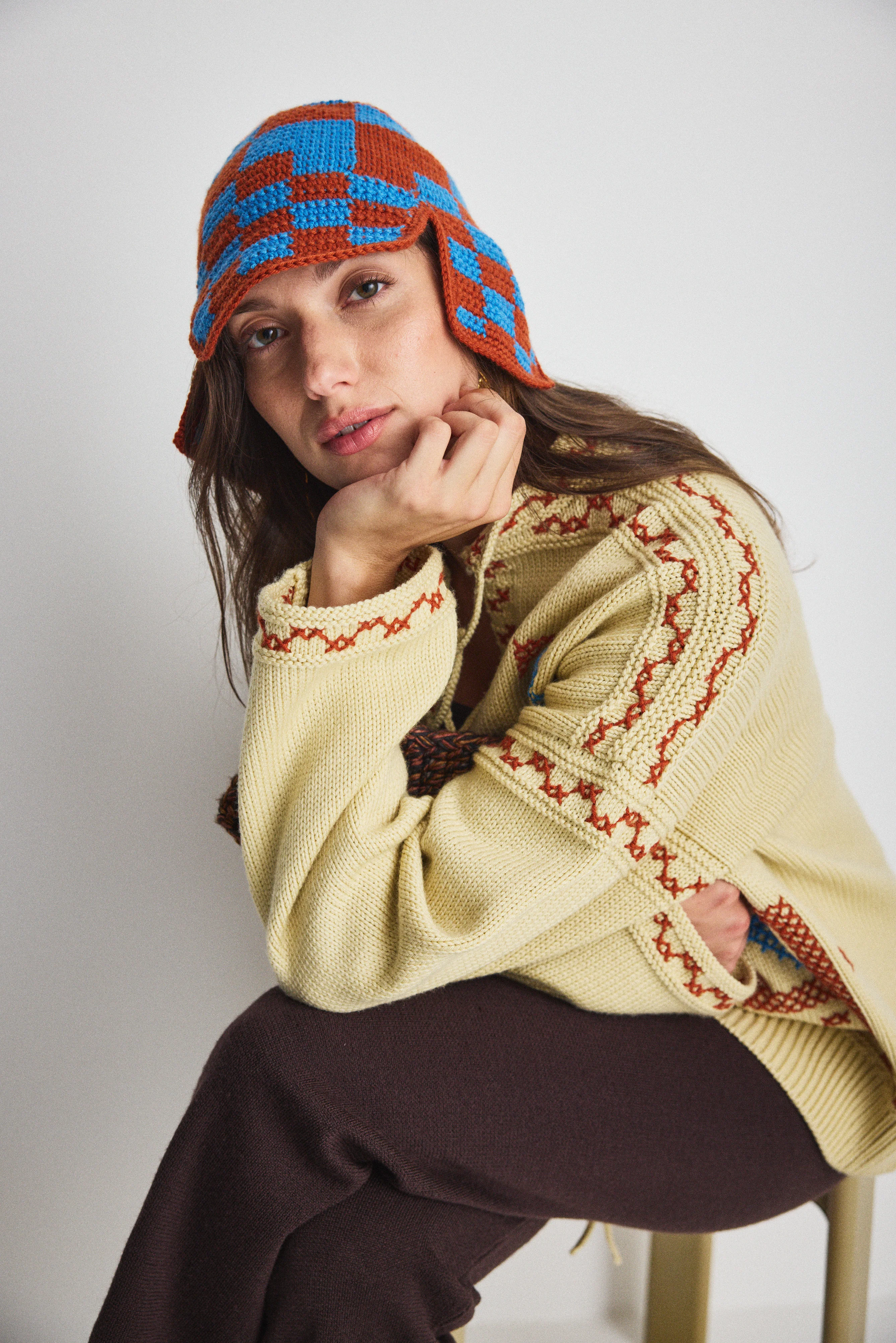 Checkered Crochet Rover Cap - Image 4