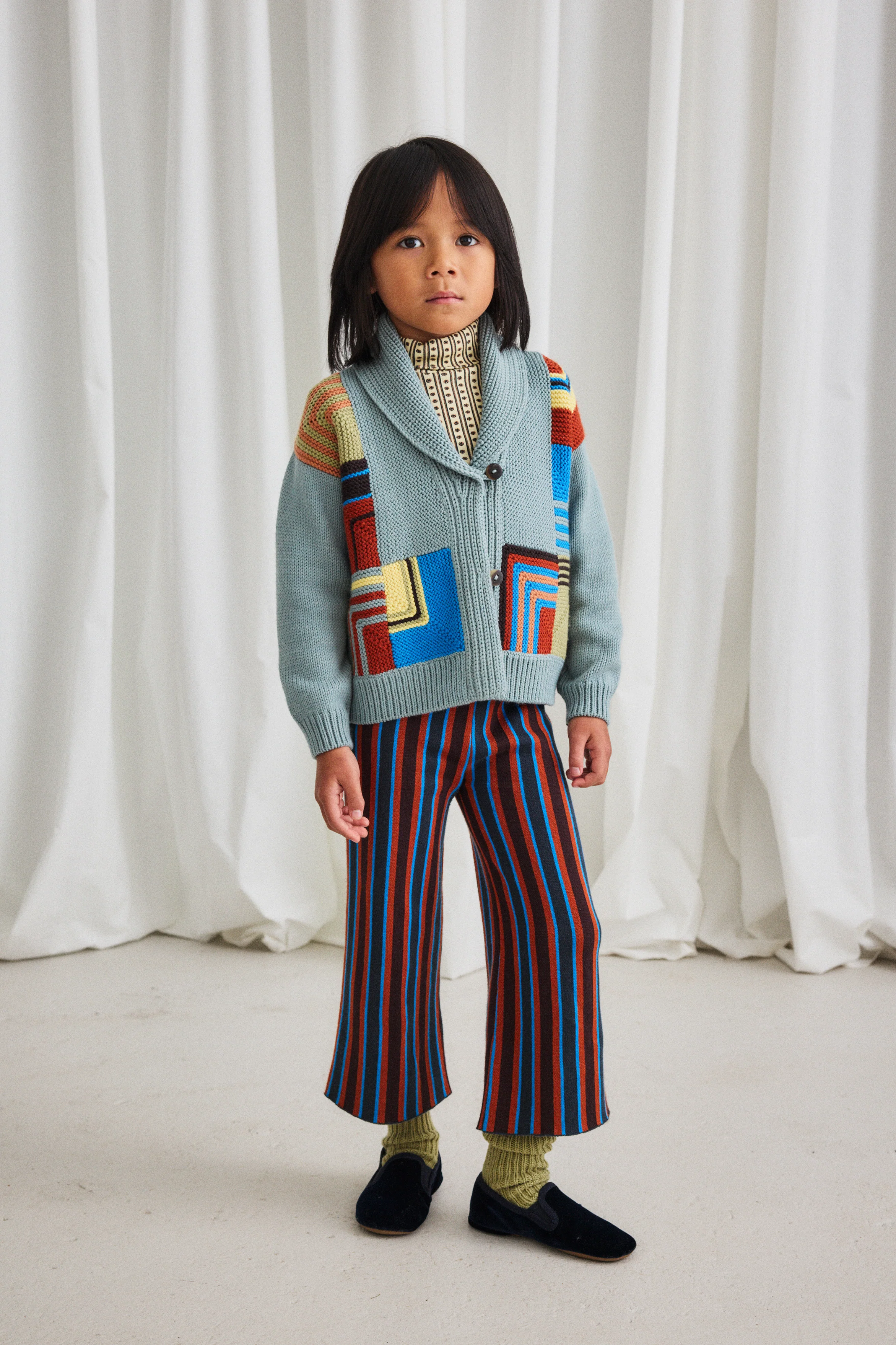 Patchwork Shawl Collar Cardigan - Image 2